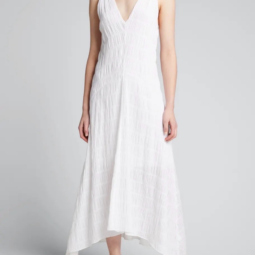 FRAME Savannah Shirred Poplin Midi Dress – White